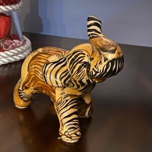 Handcrafted Zebra Pattern Elephant Sculpture